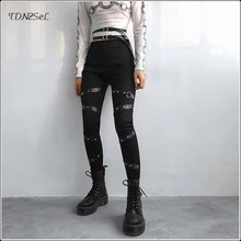 Women Mid Waist Punk Gothic Pencil Pants Leggings Side Zipper Rivet Black Skinny Trouser PU Bandage Slim Streetwear Capris 2019 Women Mid Waist Punk Gothic Pencil Pants Leggings Side Zipper Rivet Black Skinny Trouser PU Bandage Slim Streetwear Capris 2019
