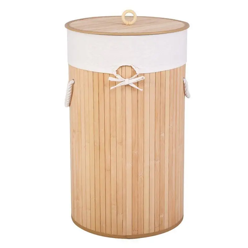 Dirty Hamper Drum Hamper With Lid Storage Box Foldable Bamboo Storage