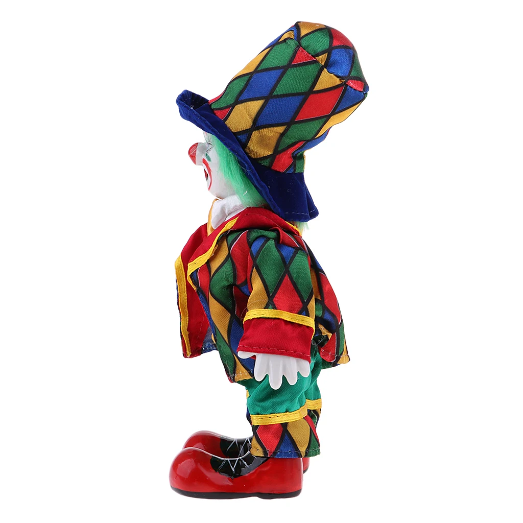 Interesting Harlequin Smiling Clown Doll Standing Porcelain Doll Home Decor