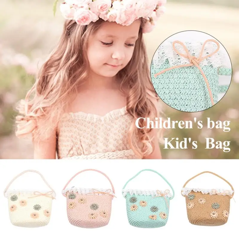 

Small Fresh Cute Beach Bag Fashion Hand Straw Weave Sweet Flower Pattern Single Shoulder Crossbody Hand Bags For Children Girls