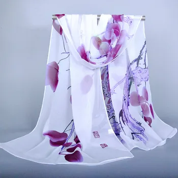 

Fashion Lady Women Floral Prints Shawl Chiffon Scarf Flawless Breathable Scarves Embroidery Soft Neckerchief Shawls Foulards