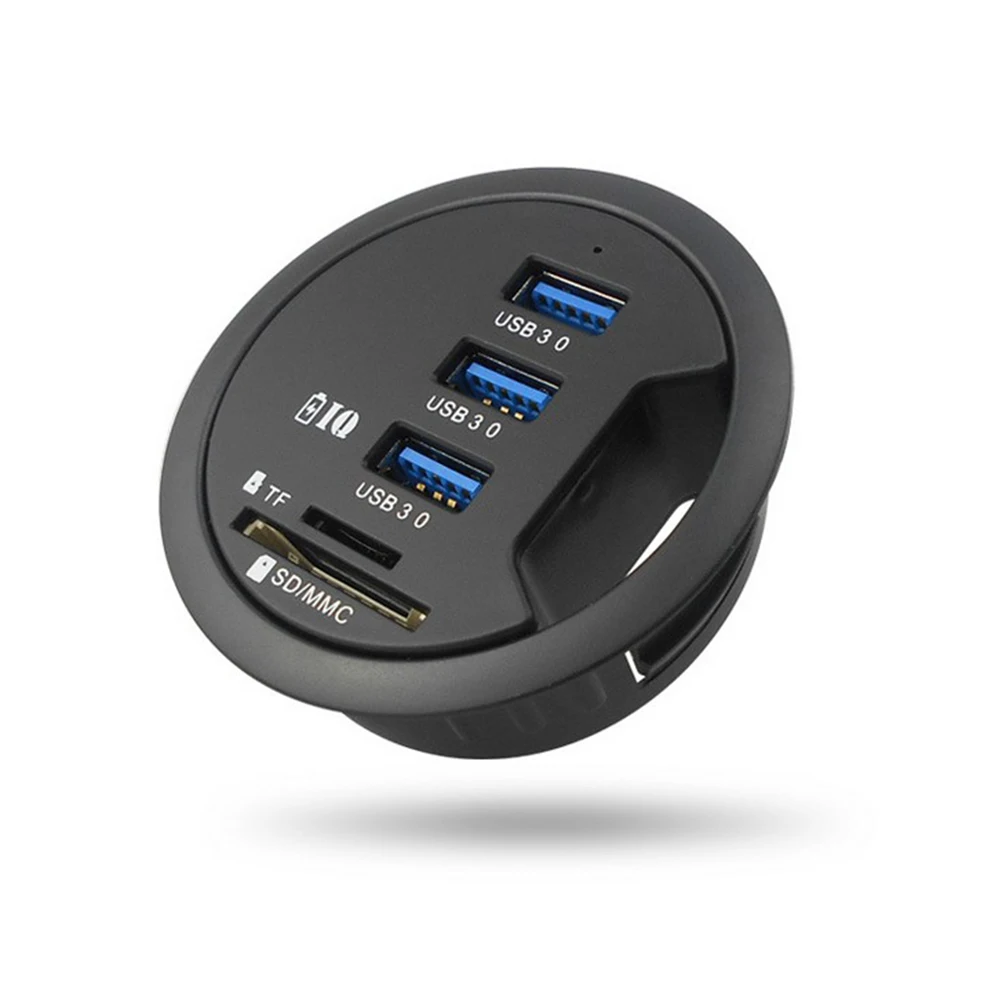 

3 Port USB 3.0 Splitter Desk Round Hole USB Hubs with Card Reader Computer USB Hubs Converter Laptop PC