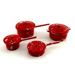 Металлические красный пятнистый сотейник кастрюля Пан набор миниатюрный Кухня для кукол декора для дома