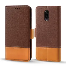Slim Case For OnePlus 7 Pro Contrast Color Series PU Leather Flip Stand Wallet Cover with Card Holders Protective Armor Fundas