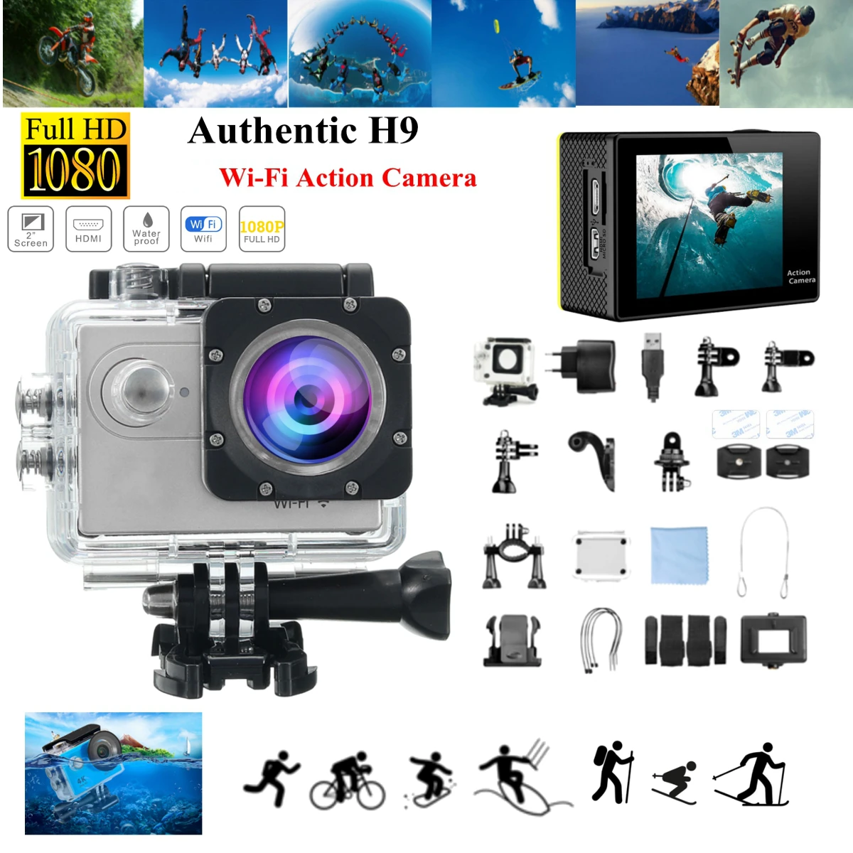 

H9R / H9 SE HD 1080P WIFI 60FPS Action Sport Camera 170 degree Wide Camcorder