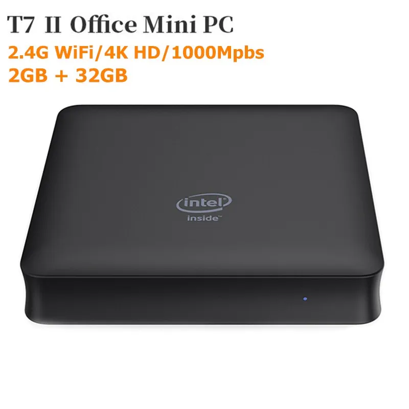 T7II мини-ПК Intel atom X5-Z8350 Intel Графика 400 2 GB + 32 GB 1000 Мбит/с LAN 4 K HD 2,4G Wi-Fi H.264 HDMI 1,4 MINI PC ТВ коробка
