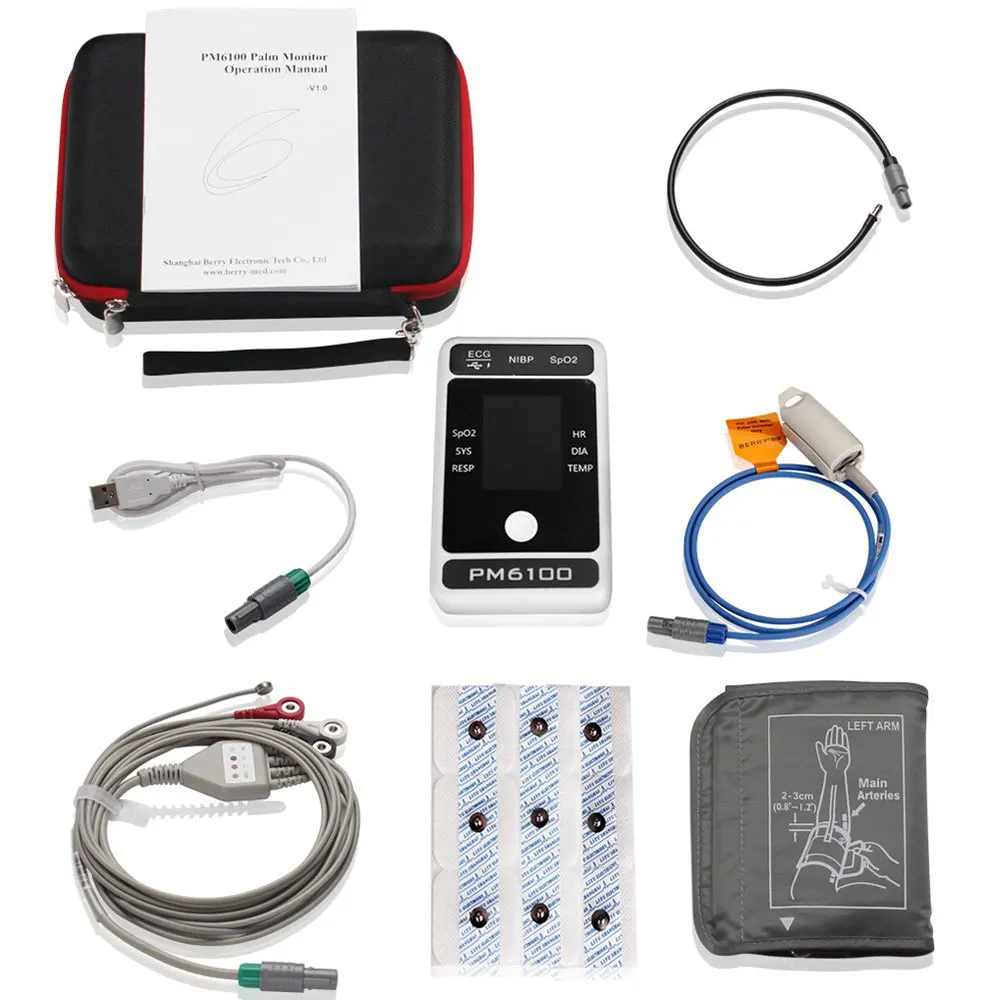 

Type LCD Screen Six Parameters Bluetooth ECG Blood Pressure Pulse Rate Respiration Temperature Monitor