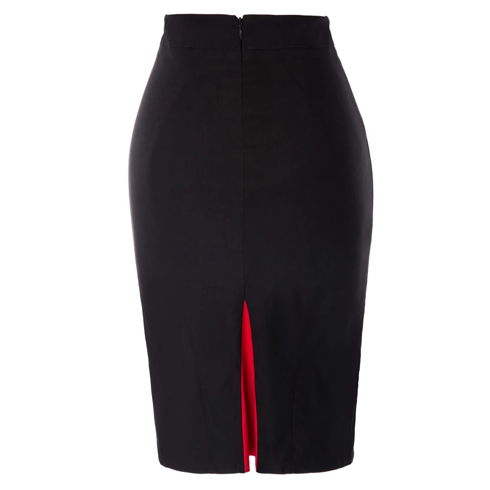 

New classic Women Contrast Color skirt Back split high waist sheath Stretch skirt office lady Hips Wrap Bodycon Pencil Skirt