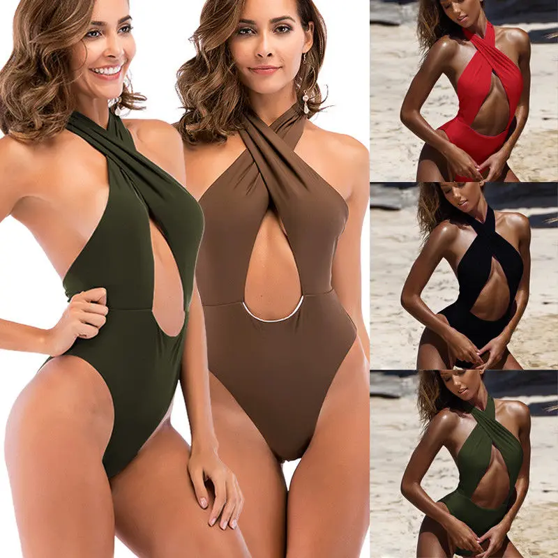 

New Women One-Piece Swimsuit Beachwear Swimwear Push-up Monokini Bikini Bathing Solid Sexy Hot Holiday Soft Stretch Swimwears