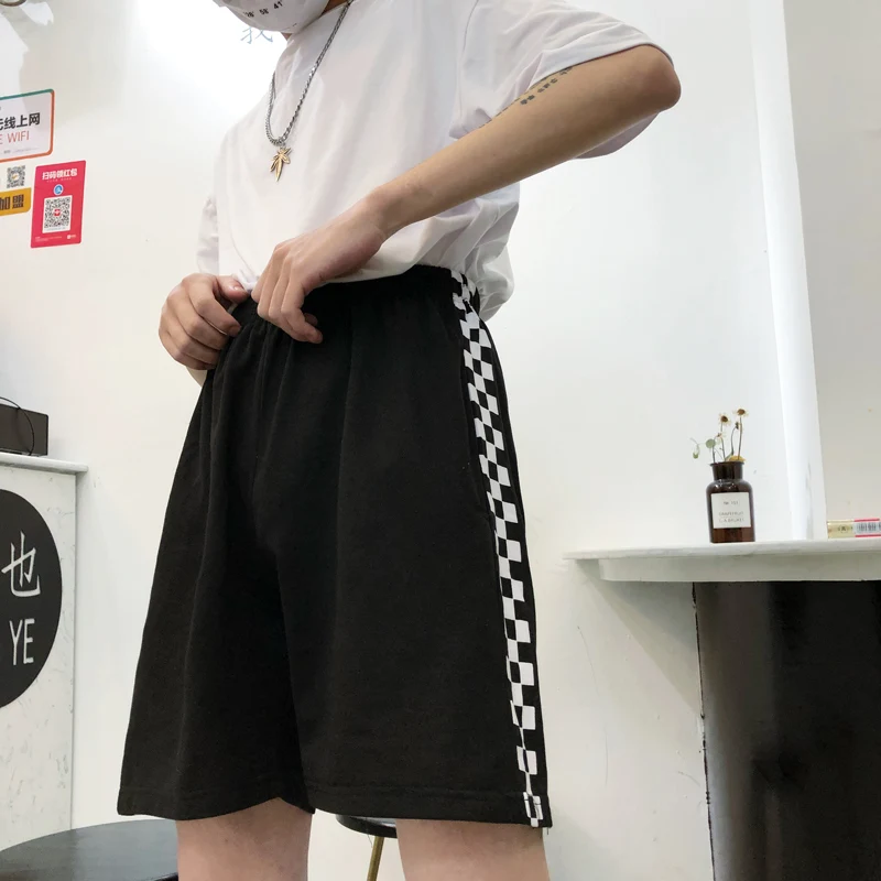 Корейские Ретро Харадзюку летние женские шорты черные белые клетчатые повседневные женские шорты с высокой талией