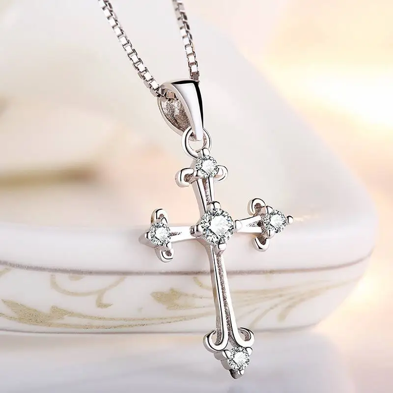 

S925 Silver Necklace Female Cross Pendant Zircon Women Necklace Charms Pendants Silver 925 Jewelry