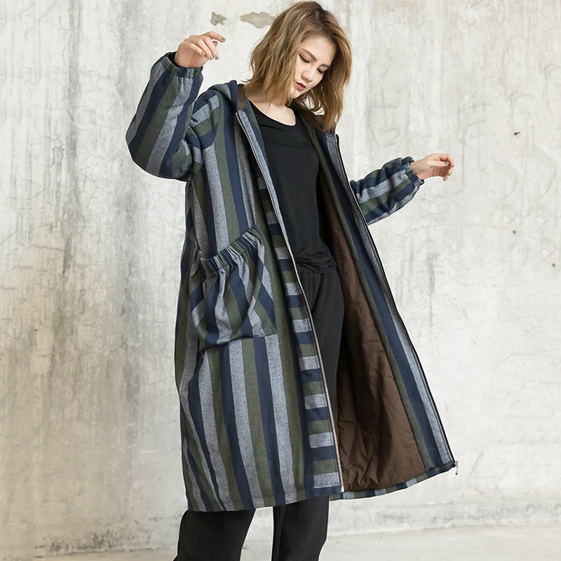 Capuchon Mode Chicever Couleurs Casual Bas Vers Hit Longues Jacket Le Manteau Vestes Manches Zipper Femmes Striped Rayé D'hiver Nouveau À Veste Vêtements De UzGqpSMV