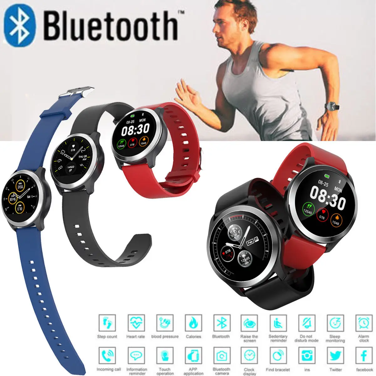 

PPG+ECG Smart Watch Heart Rate Steps Blood Pressure Monitor Tracker with Camera