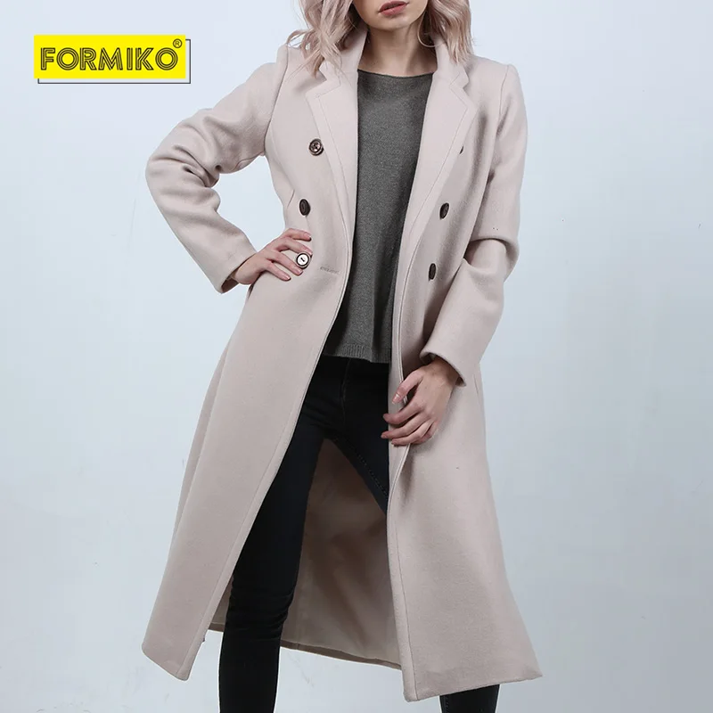 Formiko Женское зимнее шерстяное пальто с отложным воротником однотонное мягкое