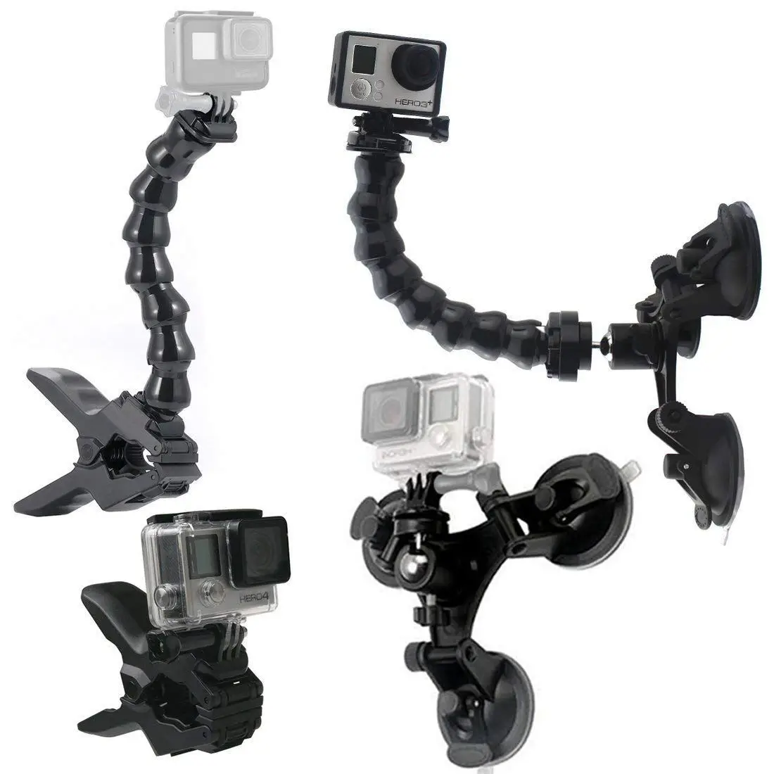 Suction Cup Car Mount Holder with 360 Degree Mount+Jaws Flex Clamp Adjustable Gooseneck GoPro Accessories for | Электроника
