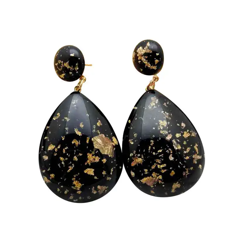 

Europe And America Earrings Water Drop Shape Earrings Acrylic Simple Earrings Black + Gold