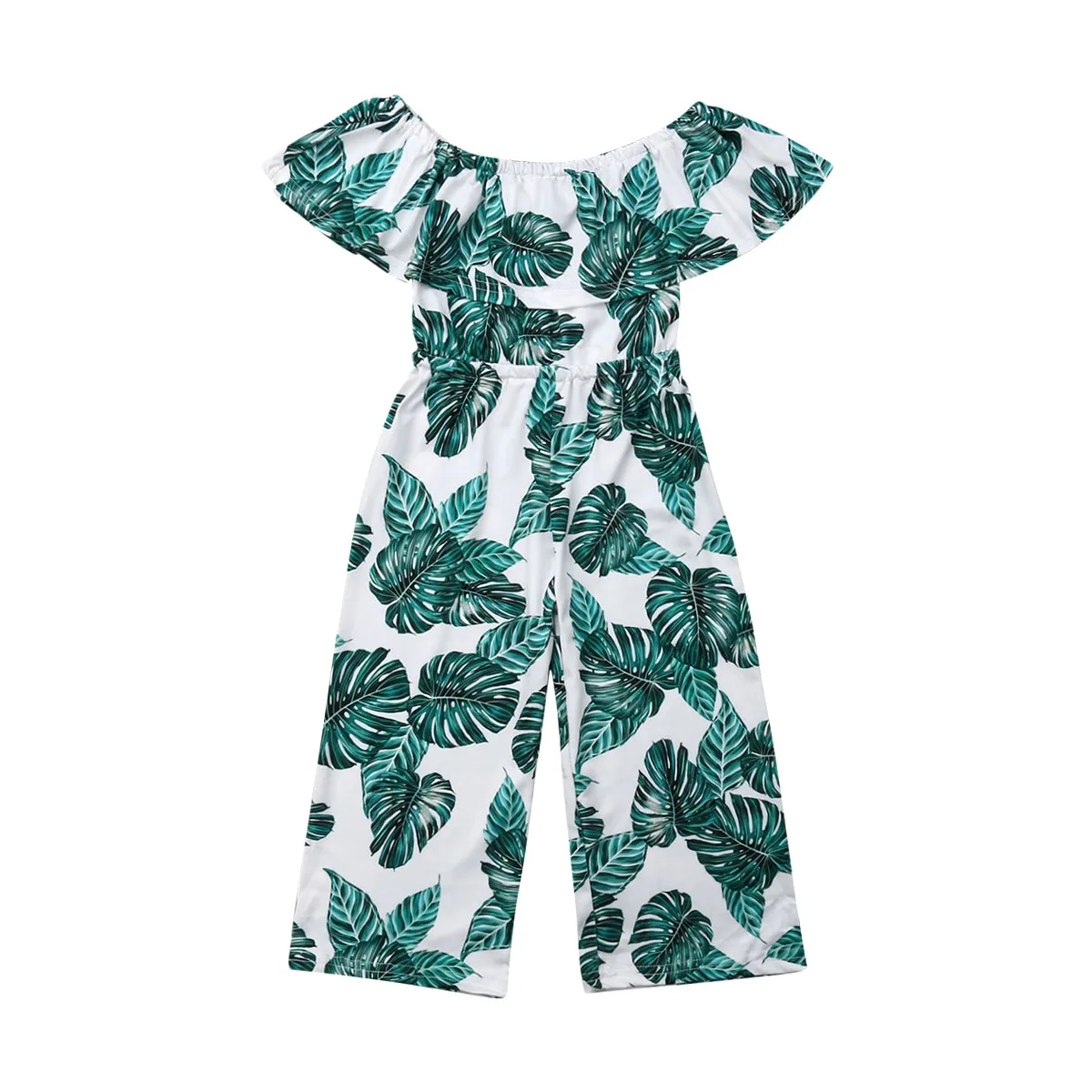 

Toddler Kid Baby Girl Summer Flower Green leaf printing Overalls Clothes Summer Ruffles Rompers Outfits
