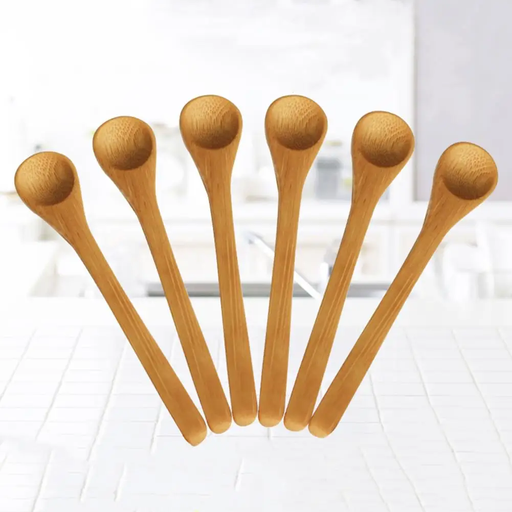 

6Pcs Bamboo Long Handle Deep Spoon Flatware Coffee Honey Drinking Kitchen Gadget Kitchen Supplies