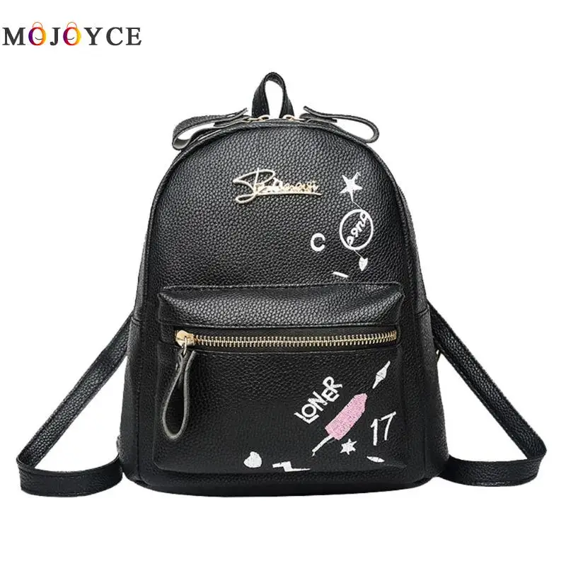 

Women Small Backpack Preppy Style PU Leather Floral Print Travel School Shoulder Mini Backpack
