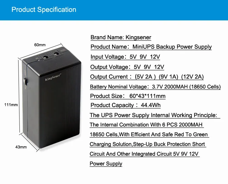 Kingsener 5V 2A 44.4WH мини источник бесперебойного Питание UPS аварийной Мощность Резервное копирование на CCTV Камера маршрутизатор 12000 мАч