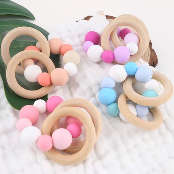 

CHEWELRY Silicone Tiny Rod Silicone Beads 15mm Baby Silicone Teether Rattle Teething Wooden Ring Wood Beads Wooden Teether