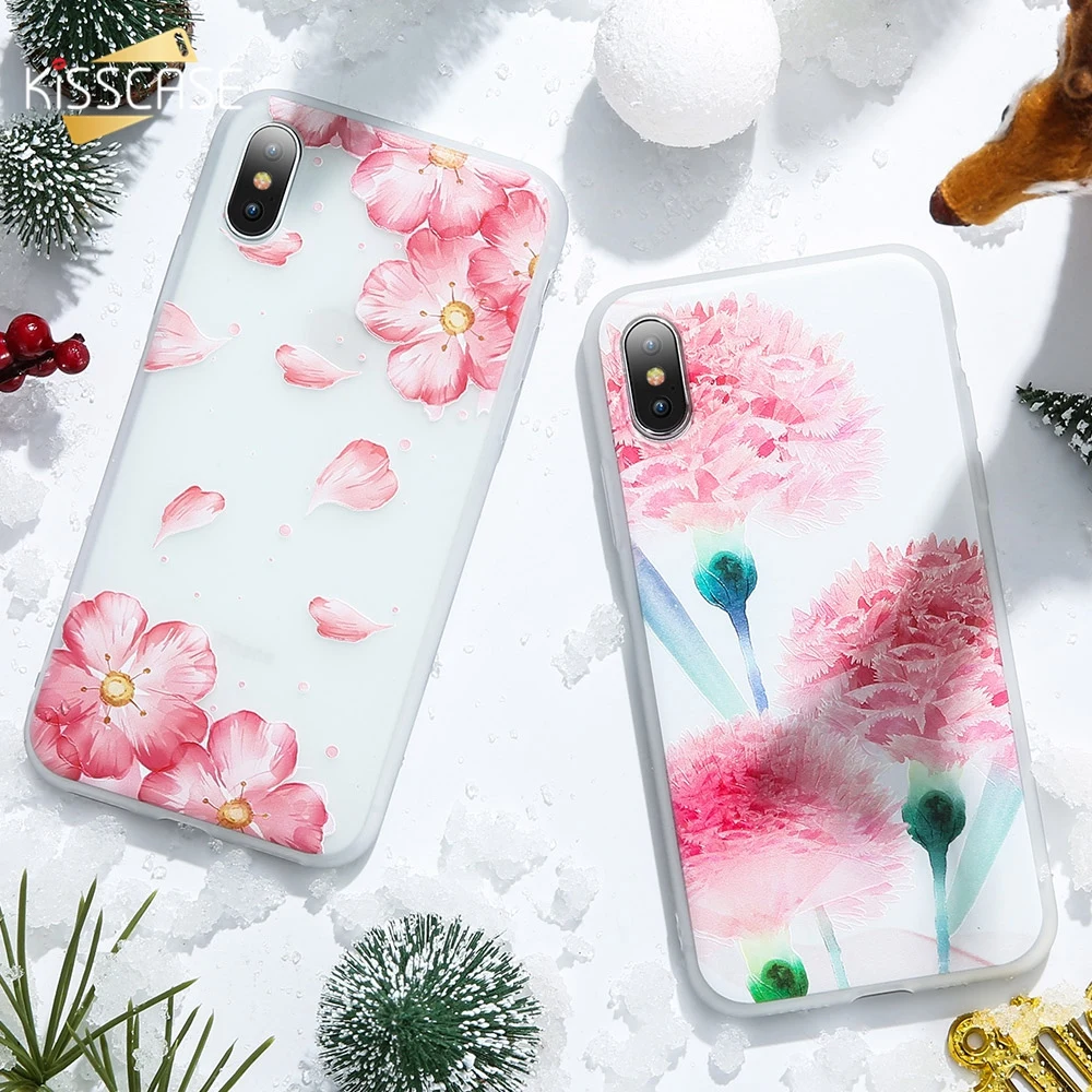 KISSCASE Girly Flower чехол для телефона iPhone 7 8 Plus X XS Max XR рельефные цветочные чехлы 5 5S SE 6 6S