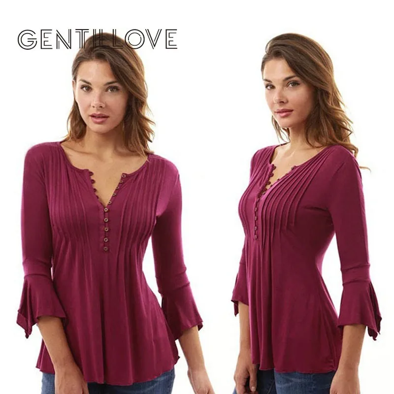 

Women Blouse Shirts 2019 Elegant Ruffles Chiffon Summer Tops Plus Size Flare Sleeve Solid Casual Loose Shirt blusas feminina