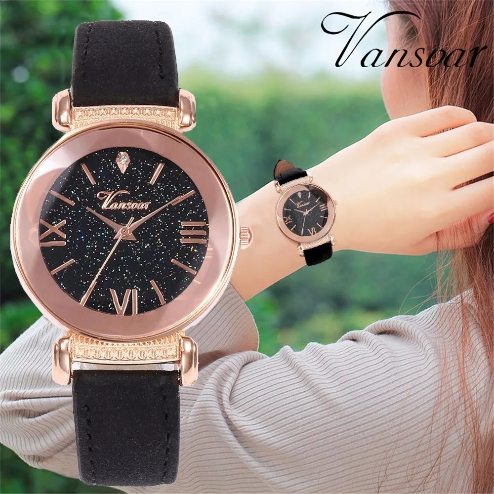 Vansvar бренд Модные женские туфли звездное небо часы классические роскошные кожаные кварцевые наручные часы подарок Relogio Feminino
