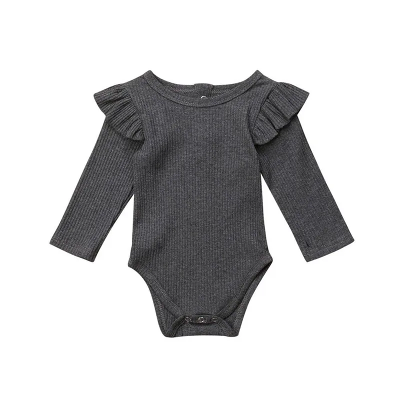 Одежда для новорожденных мальчиков и девочек; Однотонный хлопковый Осенний комбинезон с оборками; комбинезон с длинными рукавами и круглым вырезом