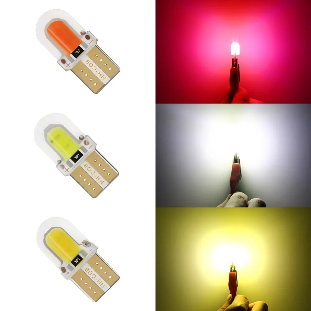 

10 PCS Car LED Light W5W T10 194 168 T10 COB Parking Bulb Auto Wedge Clearance Lamp Silica License Light Bulbs