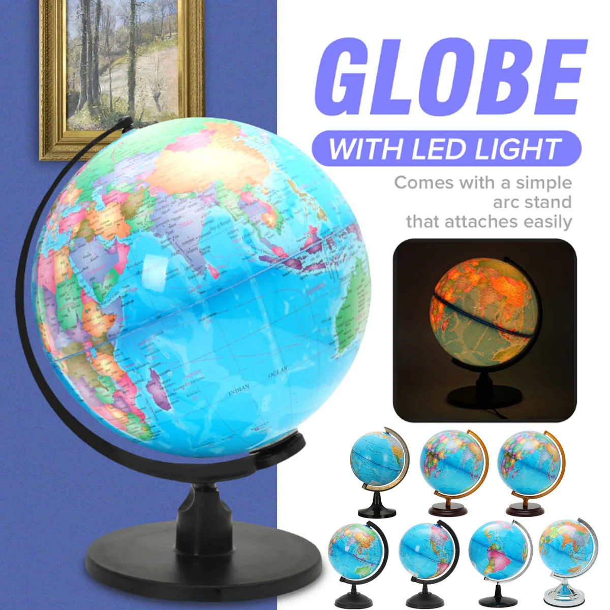 

LED Terrestrial World Globe Earth Map Toy Map With Rotating Stand Office Home Decoration Ornament Gift For Kids Geography Toy