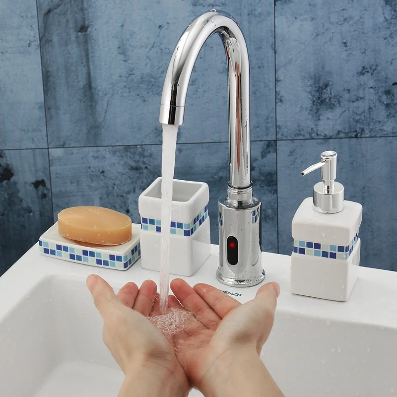 Электронный автоматический сенсорный инфракрасный кухонный водопроводный кран для ванной комнаты, современный водопроводный кран для раковины, сенсорный кран для рук