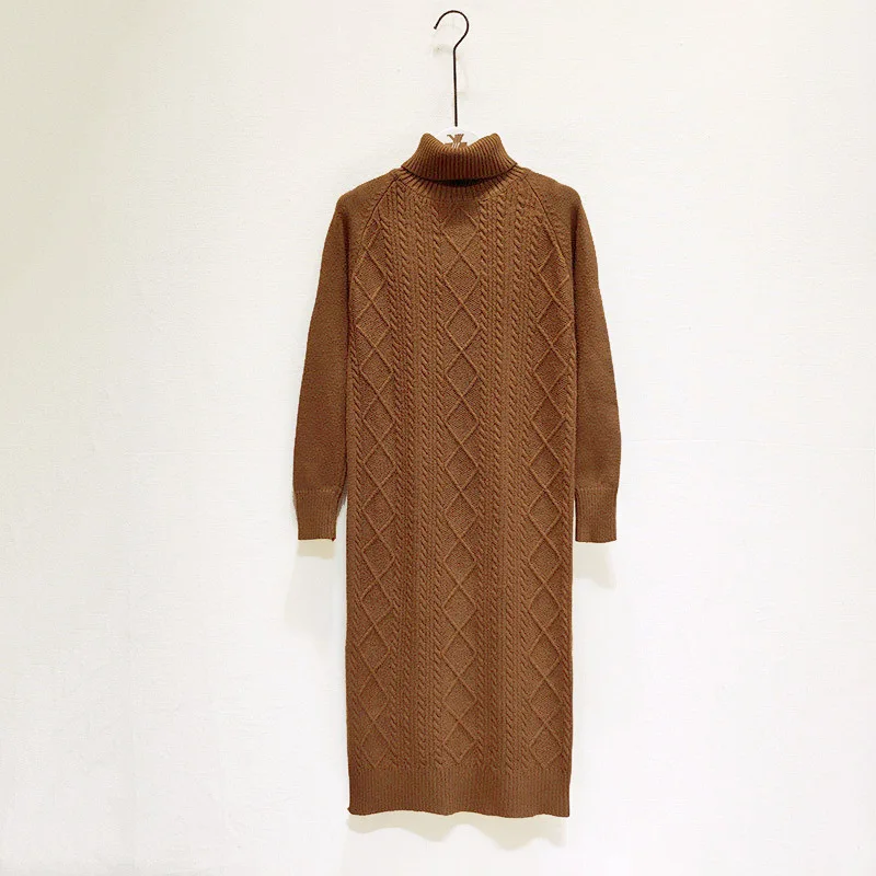 

2019 Autumn And Winter turtleneck sweater dress woman loose pullover knitting rendering dress sexy knitting turtleneck 8oct22q1