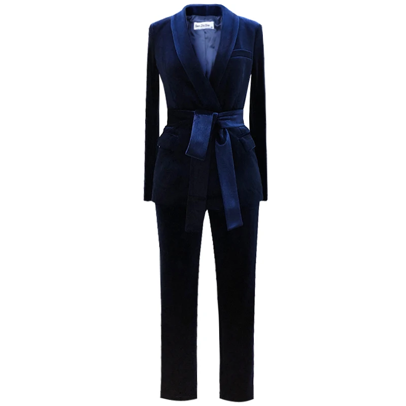 Set female fashion British style Slim professional belt small suit two-piece gold velvet suit pants elegant suit female Set female fashion British style Slim professional belt small suit two-piece gold velvet suit pants elegant suit female