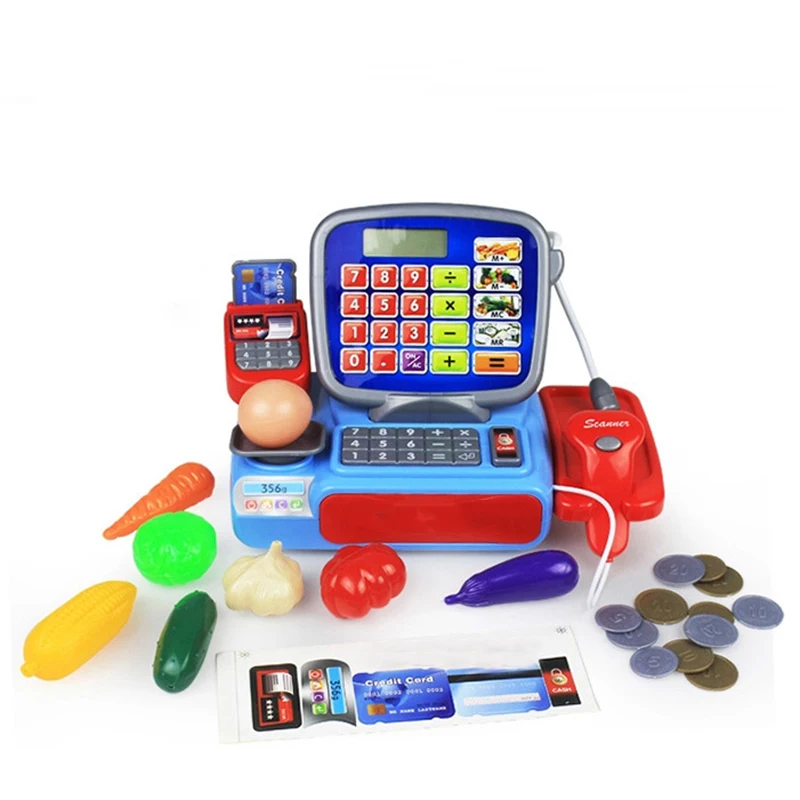 

Kids Electronic Cash Register Kit Set Playing Toys With Coins & Credit Cards