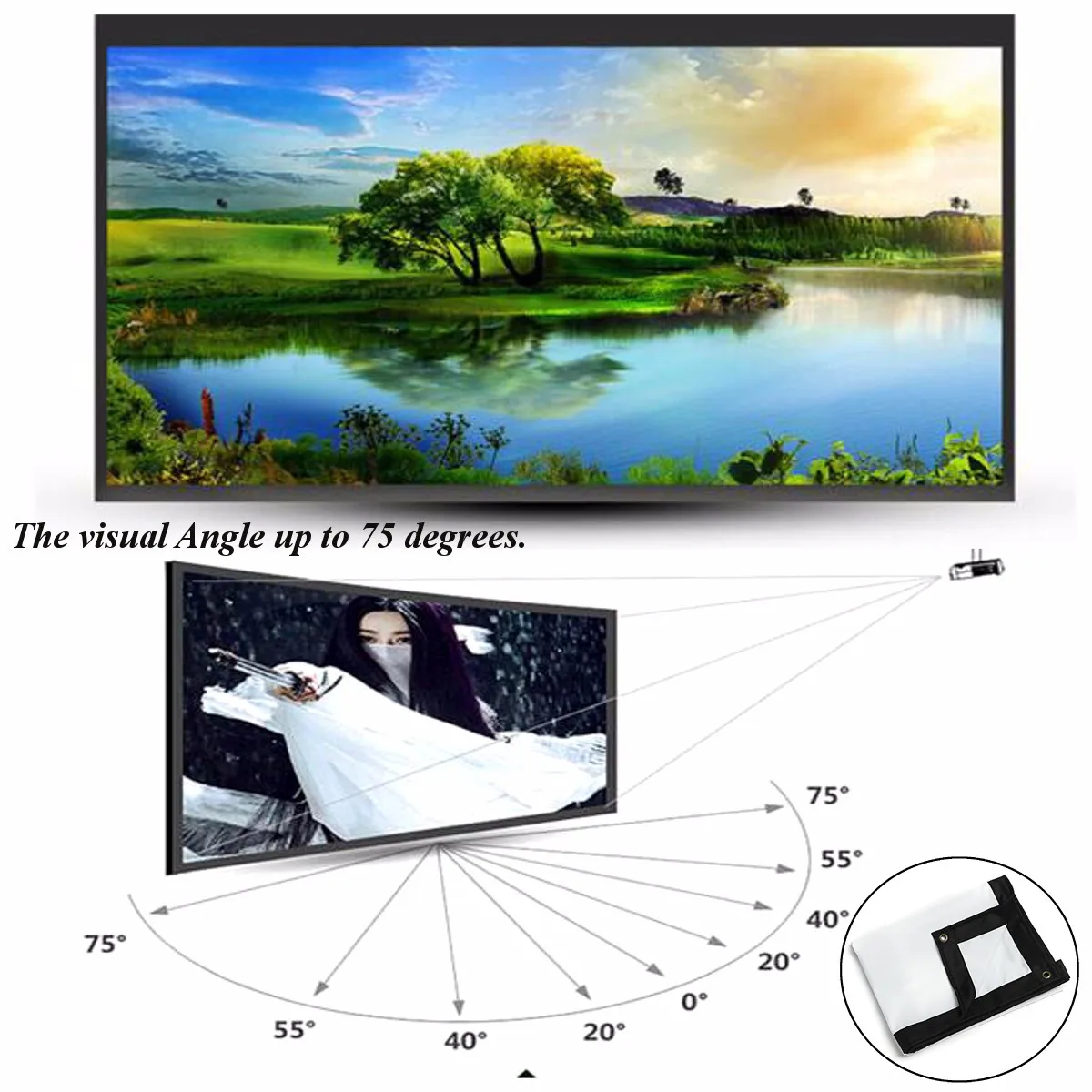 

150 inch 16:9 Portable Foldable HD Projector Screen Projection Screen Matte White For Wall Mounted Home Theater Bar Travel