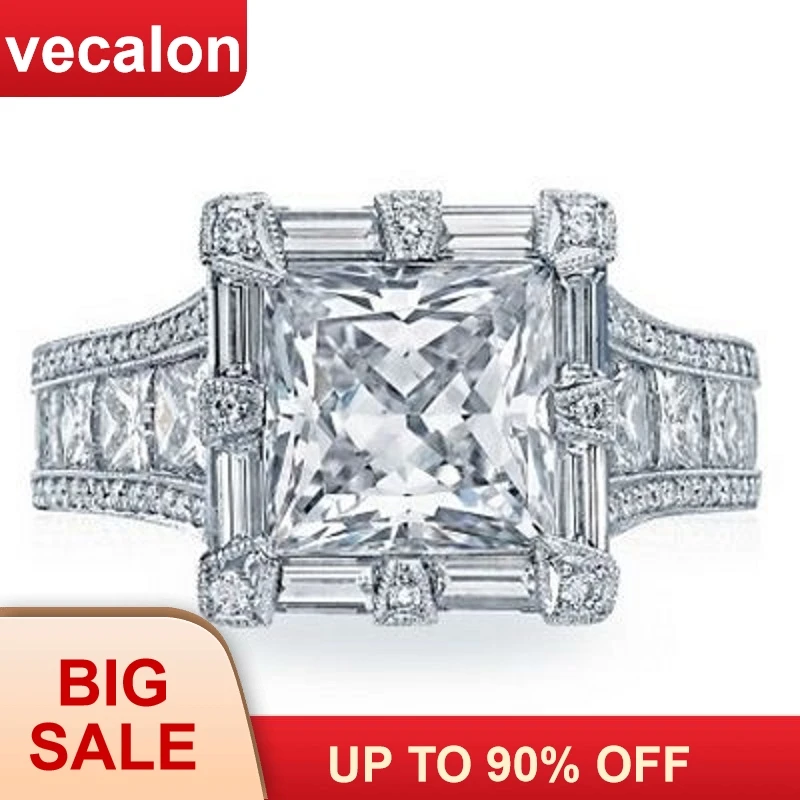 

Vecalon Vintage Court ring 925 sterling silver Princess cut AAAAA Cz Engagement wedding Band rings for women men Finger Jewelry