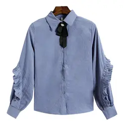 2019 Новинка весны элегантный дизайн для женщин рубашки для мальчиков рано на одежда синяя блузка 355