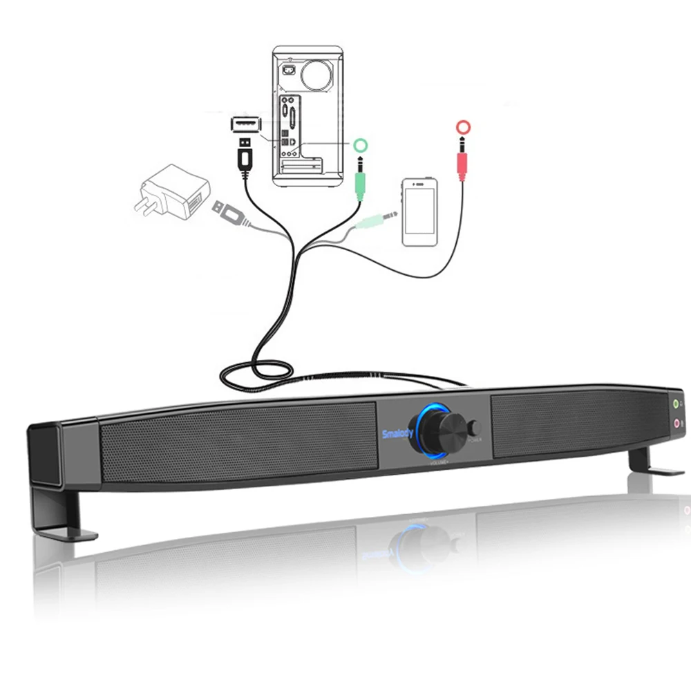 

Smalody 2X3.5mm jack powerful Speakers computer usb Speaker 5W Stereo Speaker with Subwoofer for TV Home Theater