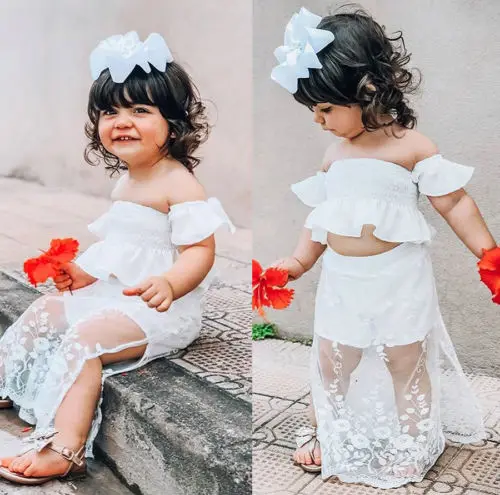 

Summer Toddler Kids Girl Lace Floral Tops Long Skirt Dress Outfits Clothes
