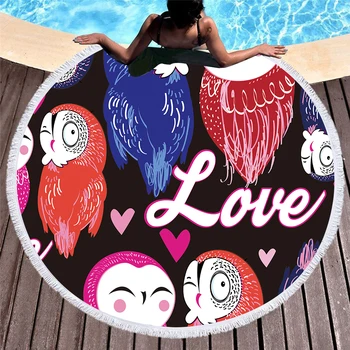 

3D Printed owls Microfiber Round Beach Towel for Adults Summer Toalla Tassel Yoga Mat T396