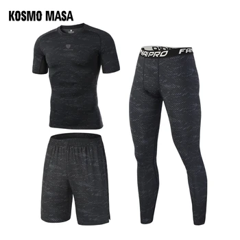 

KOSMO MASA Summer 2019 Casual Tracksuit Men Sport Suit Running Men Set T Shirt Shorts Quick Dry Breathable Men 3 Piece set MS014