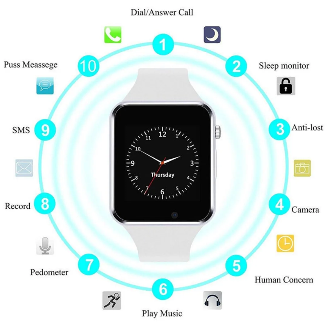 bluetooth Smart Wrist Watch SIM Slot For Samsung For  Cell phone Men Women WristWatch A1 Fashion Colorful bluetooth Smart Watch