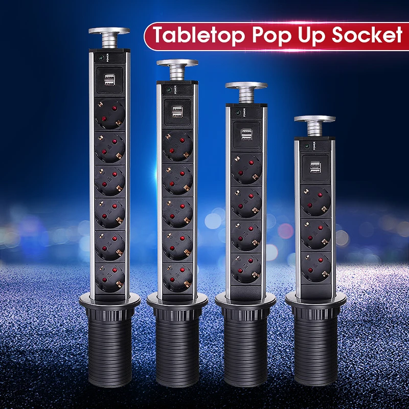 

NEW 3/4/5 power EU Plug Hidden Kitchen Table Pop Up Electrical Socket Power 1 Led+2 charge USB Aluminum Shelf Silver/Black Cap