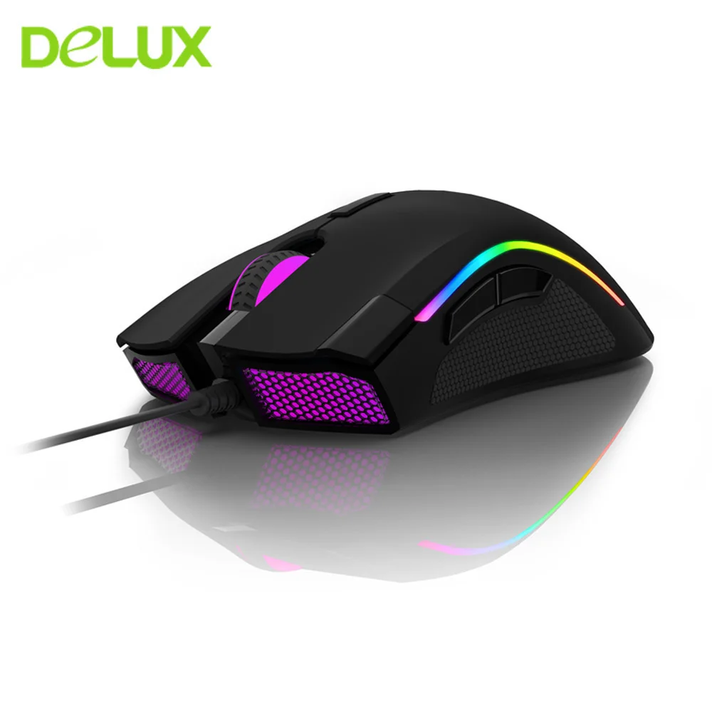 

Delux M625 Gaming Mouse Ergonomic RGB 7D 24000 DPI Adjustable Wired Mice Gamer USB Optical Computer Backlight Game Mause For PC