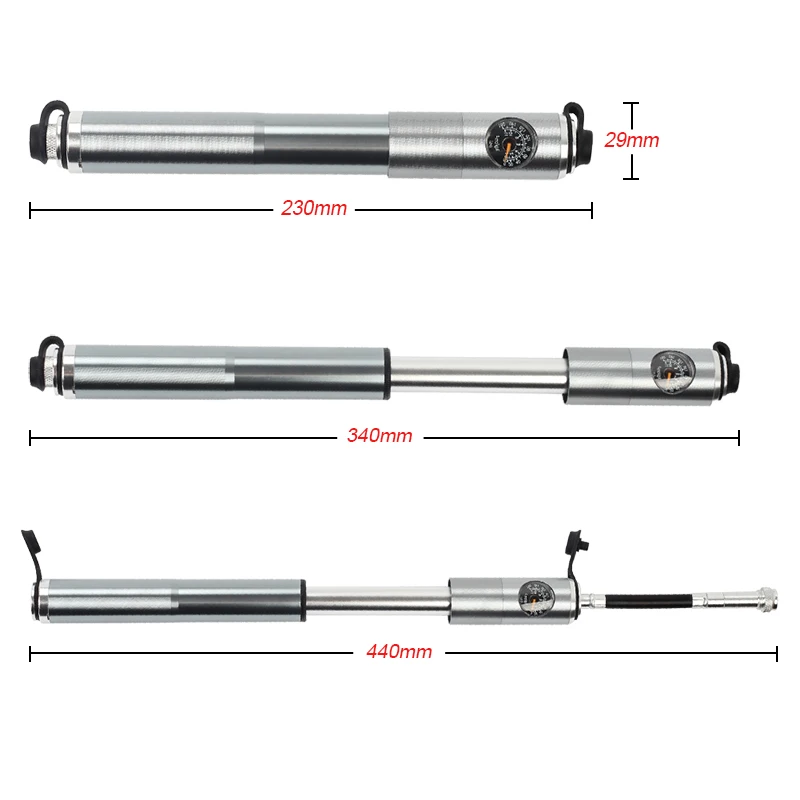 BIKEIN MTB Bicycle Mini Pump Bike Portable Air Pump With Gauge Tire Ball Inflator For AV/FV Aluminum CNC Schrader Presta Valve