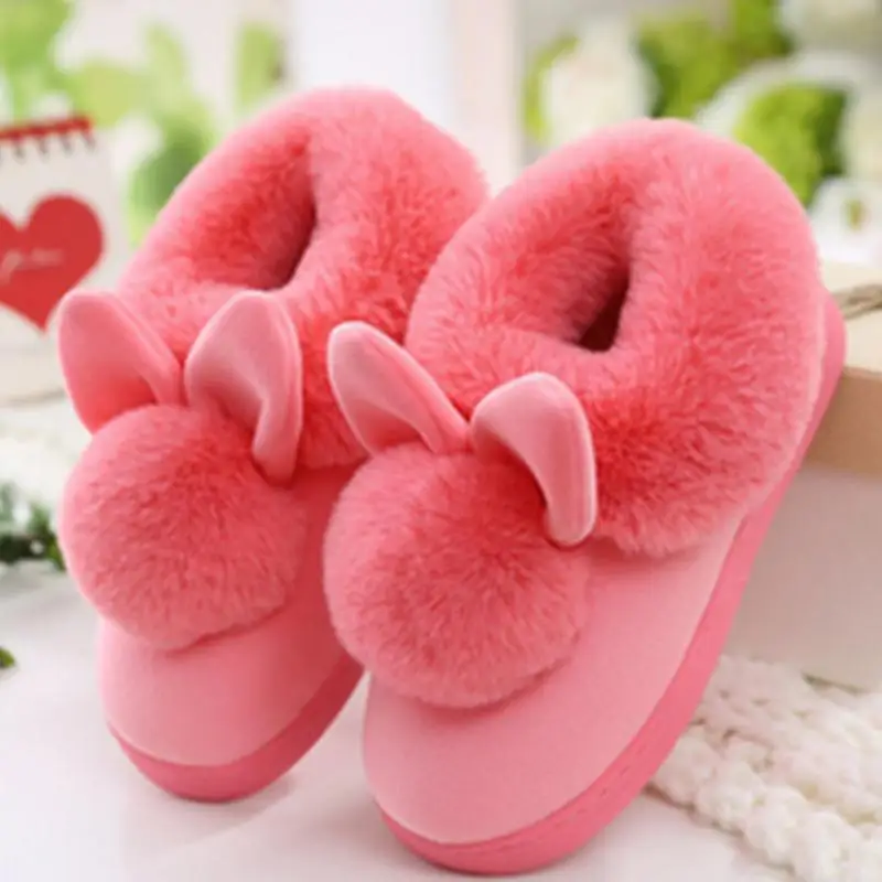 

Women Winter Plush Slippers Cute Rabbit Indoor Home Mules Non-slip Slipper Female Fashion Warm Flat House Shoes