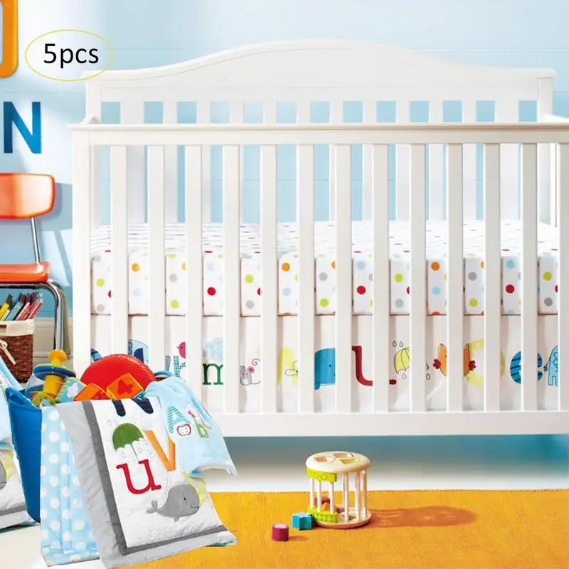 

5PCS/set baby bed set Baby Crib Bedding Set With Bumper Baby Crib Bumper Baby Cot Sets cartoon animal embroidery style