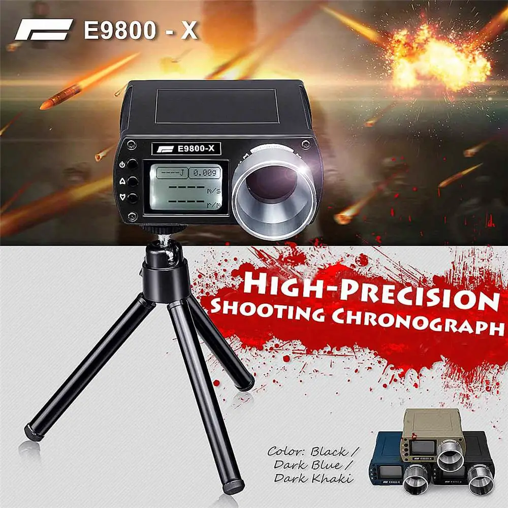 

E9800-X Shooting Speed Tester High-Precision Airsoft BB Shooting Chronograph -10C to 50C 0-500J Firing-Kinetic Energy LCD Screen