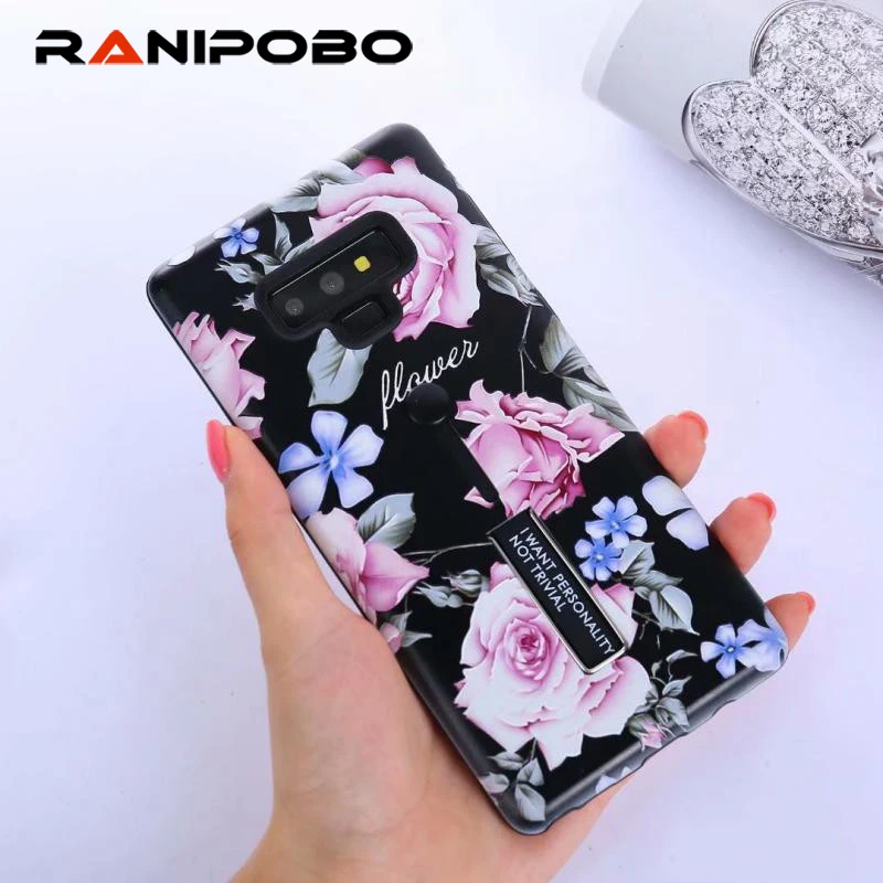 

For Samsung Galaxy S10 S9 S8 Plus Retro Plants Flowers silicon Ring Phone Cases For Galaxy S10 Hide Stand Holder Cover Case